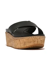 FitFlop Women's Eloise Leather or Cork Wedge Cross Slides