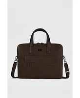 Furniq Uk Men's Genuine Leather Exterior Pocket Laptop Bag & Briefcase, Weave Pattern