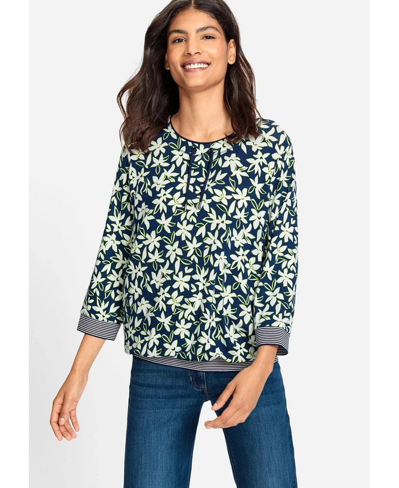 Olsen Women's 3/4 Sleeve Floral Print Tee