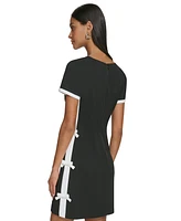 Karl Lagerfeld Paris Women's Bow Trim Scuba Crepe Sheath Dress