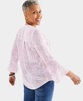 Style & Co Women's Printed Pintuck Ruffle-Sleeve Top, Created for Macy's