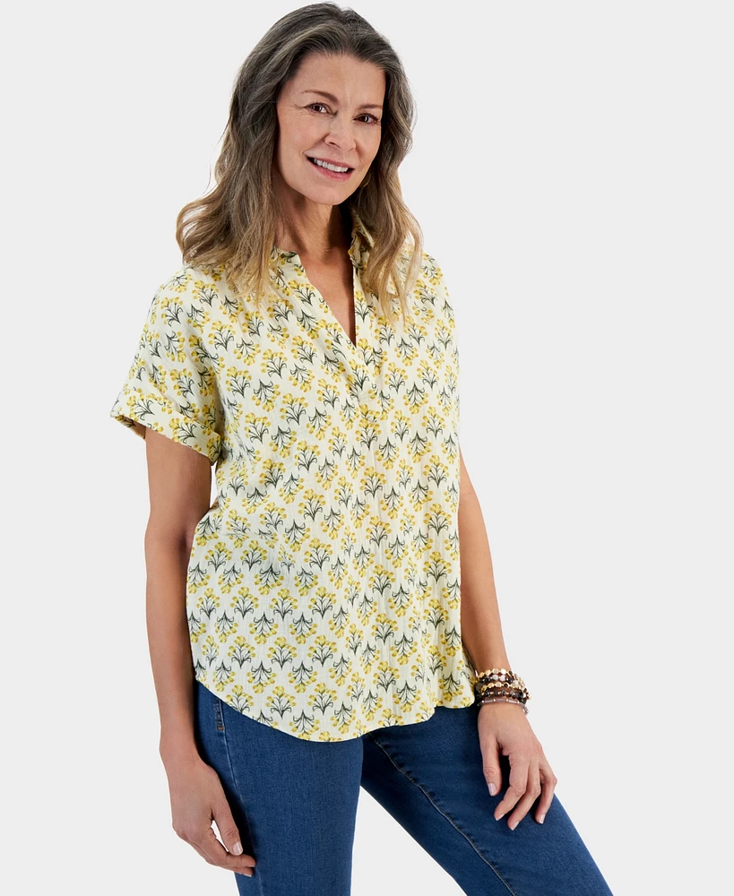 Style & Co Petite Floral Gauze Camp Shirt, Created for Macy's