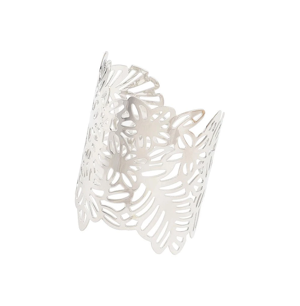 Sohi Women's Silver Floral Filigree Cuff Bracelet