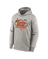 Big Boys Nike Gray Kansas City Chiefs Super Bowl Lviii Champions Locker Room Trophy Collection Pullover Hoodie