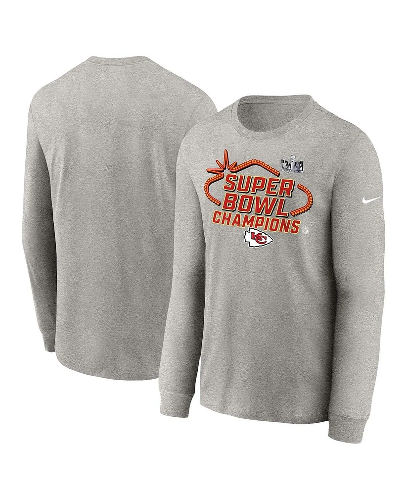 Big Boys Nike Gray Kansas City Chiefs Super Bowl Lviii Champions Locker Room Trophy Collection Long Sleeve T-shirt