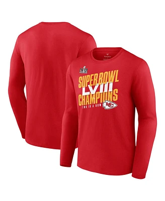 Men's Fanatics Red Kansas City Chiefs Super Bowl Lviii Champions Iconic Big and Tall Long Sleeve T-shirt