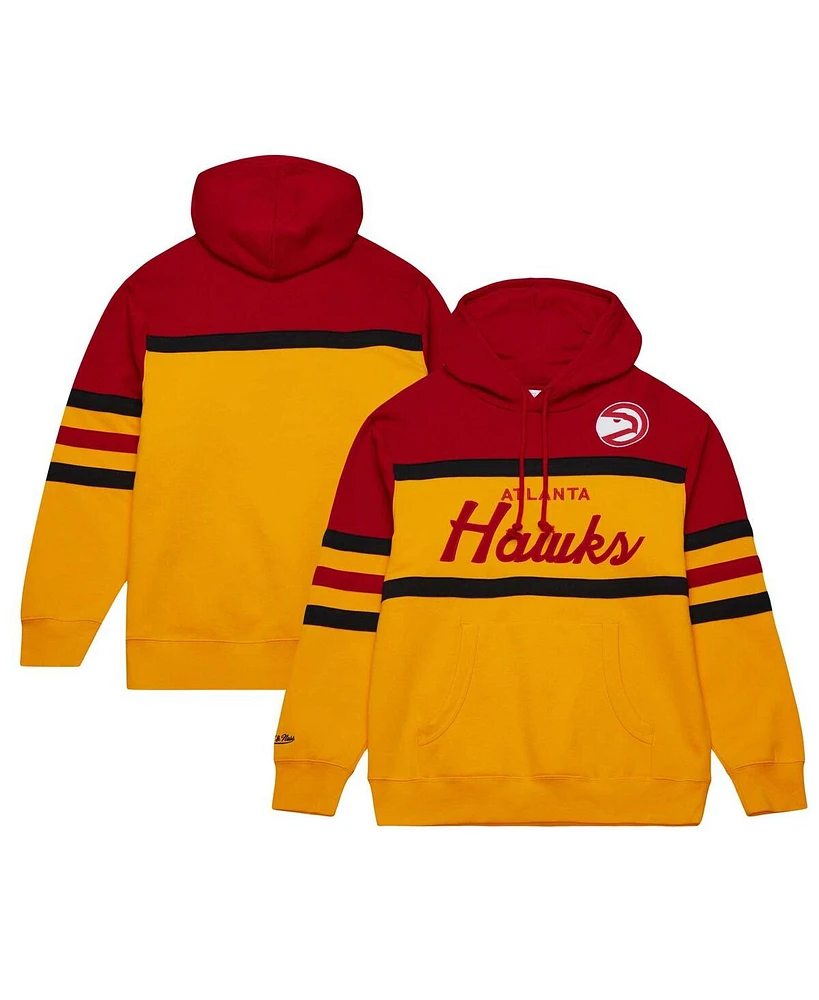 Men's Mitchell & Ness Gold, Red Atlanta Hawks Head Coach Pullover Hoodie