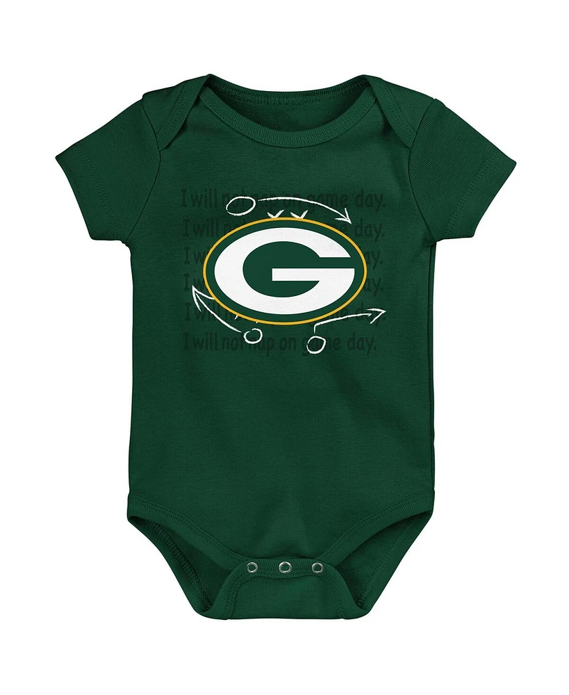 Baby Boys and Girls Green, Gold, Heather Gray Green Bay Packers Three-Pack Eat, Sleep Drool Retro Bodysuit Set