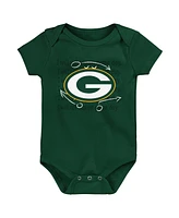 Baby Boys and Girls Green, Gold, Heather Gray Green Bay Packers Three-Pack Eat, Sleep and Drool Retro Bodysuit Set