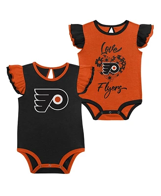 Baby Girls Orange, Black Philadelphia Flyers Two-Pack Training Bodysuit Set