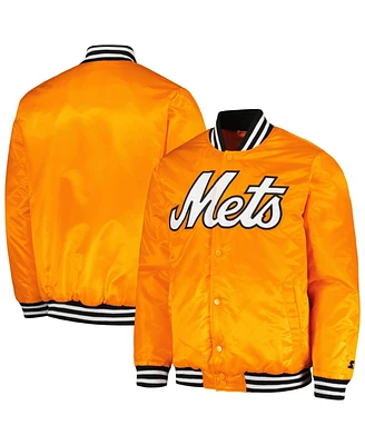 Men's Starter Orange New York Mets Cross Bronx Fashion Satin Full-Snap Varsity Jacket