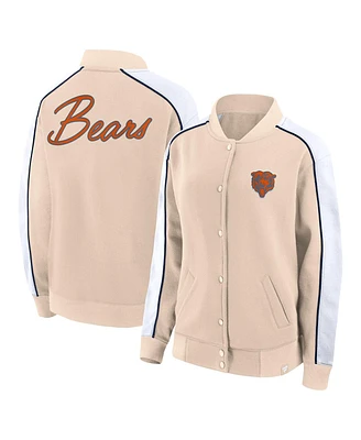 Women's Fanatics Tan Chicago Bears Lounge Full-Snap Varsity Jacket