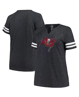 Women's Fanatics Charcoal Distressed Tampa Bay Buccaneers Plus Logo Notch Neck Raglan Sleeve T-shirt