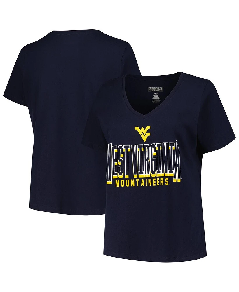 Women's Fanatics Navy West Virginia Mountaineers Plus Size Sideline Route V-Neck T-shirt