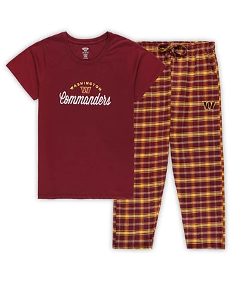 Women's Concepts Sport Burgundy Washington Commanders Plus Badge T-shirt and Flannel Pants Sleep Set