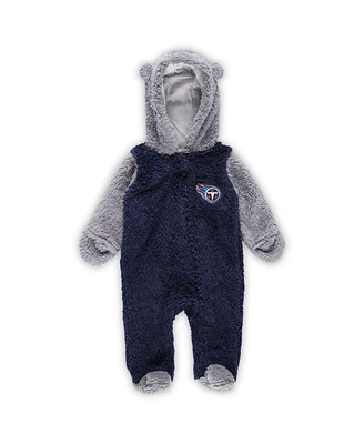 Baby Boys and Girls Navy, Gray Tennessee Titans Game Nap Teddy Fleece Bunting Full-Zip Sleeper