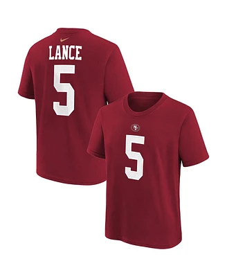 Big Boys Nike Trey Lance Scarlet San Francisco 49ers Team Player Name and Number T-shirt