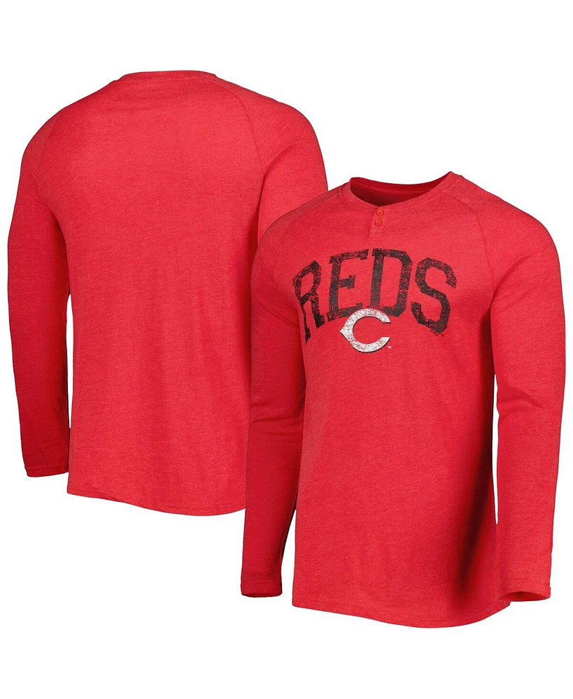 Men's Concepts Sport Heather Red Distressed Cincinnati Distresseds Inertia Raglan Long Sleeve Henley T-shirt