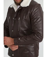 Furniq Uk Men's Genuine Leather Coat with Shearling Lining