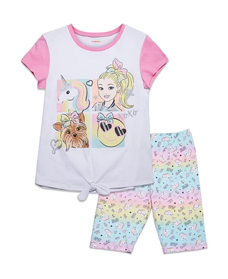 JoJo Siwa Unicorn Bow Bow Girls T-Shirt and Bike Shorts Outfit Set Tie Dye White/Pink - Toddler|Child