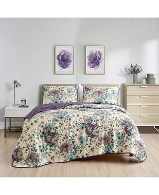 MarCielo 3 Piece Printed Quilt Set Lightweight Bedspread Set Helie - King