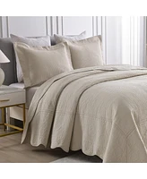 MarCielo 3 Pcs 100% Cotton Oversized Bedspread Set Lightweight Quilt Set Tg