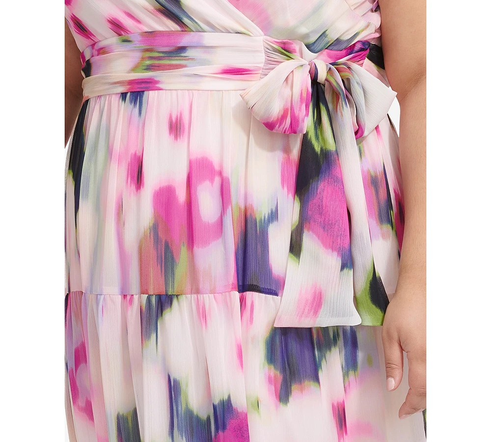Dkny Plus Printed Flutter-Sleeve Chiffon Maxi Dress