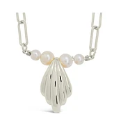 Sterling Forever Silver-Tone or Gold-Tone Cultured Shell Pearls With Shell Pendant Cherie Necklace