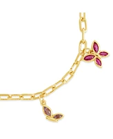 Sterling Forever Silver-Tone or Gold-Tone Pink Cubic Zirconia Butterfly Charm Caria Anklet