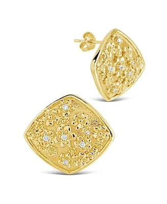 Sterling Forever Gold-Tone or Silver-Tone Cubic Zirconia Detail Flower Pendant Ophelia Studs