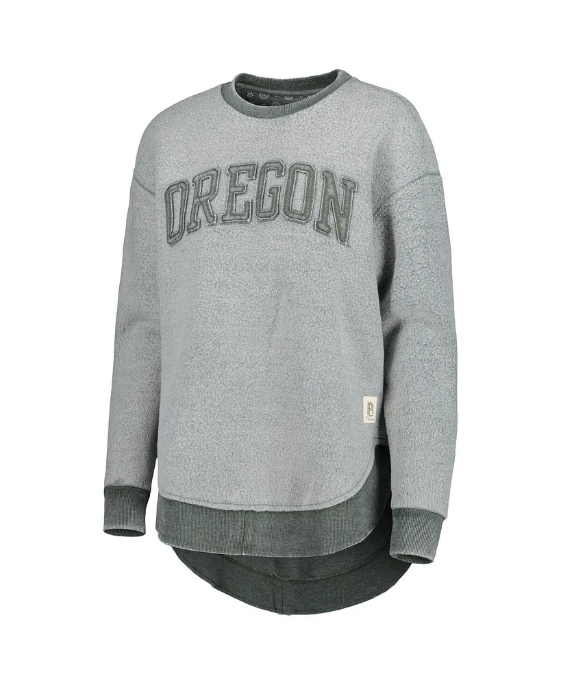 Women's Pressbox Green Distressed Oregon Ducks Ponchoville Pullover Sweatshirt