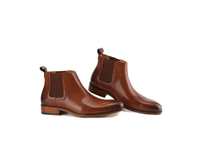 Gino Vitale Men's Handcrafted Genuine Leather Pull-On Chelsea Gore Dress Boot