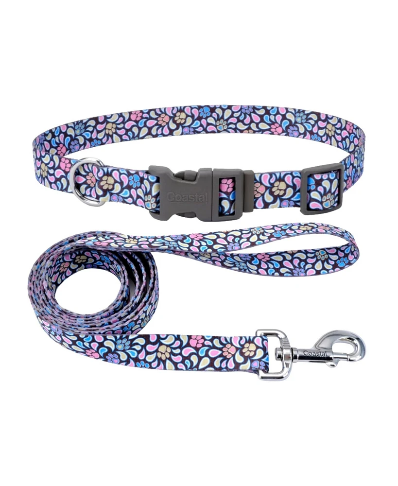 Coastal Pet Styles Dog Leash Set - Patterned Dog Leash (3/8" x 6') & Patterned Dog Collar (3/4" x 14"–20") - Special Paws