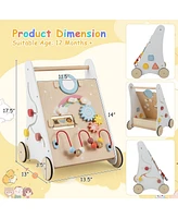 Sugift Wooden Baby Walker with Multiple Activities Center for Over 1 Year Old