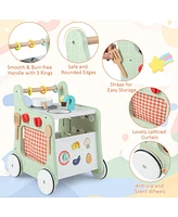 Sugift 6-in-1 Wooden Baby Stroller with Play Kitchen for Kids Over 12 Months