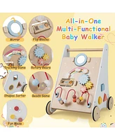 Sugift Wooden Baby Walker with Multiple Activities Center for Over 1 Year Old
