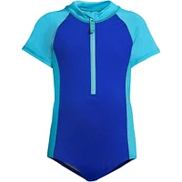 Lands' End Girls Chlorine Resistant Short Sleeve One Piece Half Zip Swimsuit