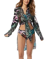 Carmen Marc Valvo Women's Printed Tie-Front Swim Cover-Up Shirt