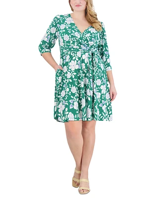 Jessica Howard Plus Floral-Print 3/4-Sleeve Dress