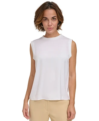 Dkny Women's Rib-Trim Satin Sleeveless Top