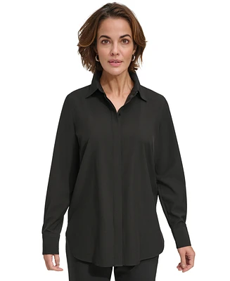 Dkny Women's Solid Covered-Placket Long-Sleeve Shirt