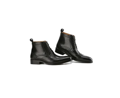 Gino Vitale Men's Handcrafted Genuine Leather Lace-Up Brogue Dress Boot