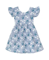 Bluey Little Girls Floral Chambray Skater Dress Toddler|Child