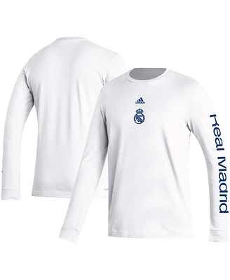 Men's adidas White Real Madrid Team Crest Long Sleeve T-shirt