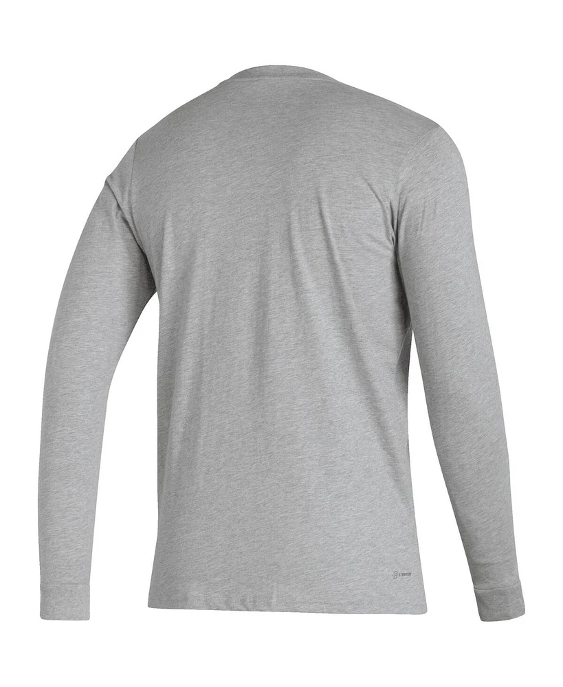 Men's adidas Heather Gray Manchester United Team Crest Long Sleeve T-shirt