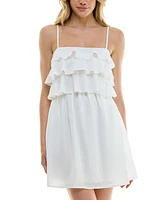 Speechless Juniors' Textured Ruffle-Trim Sleeveless Shift Dress