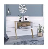 Depot E-shop Leticia Nightstand, Two Legs, One Shelf, Superior Top, Light Oak / White