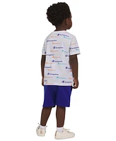 Champion Toddler & Little Boys Short-Sleeve Printed T-Shirt Fleece Shorts, 2 Piece Set