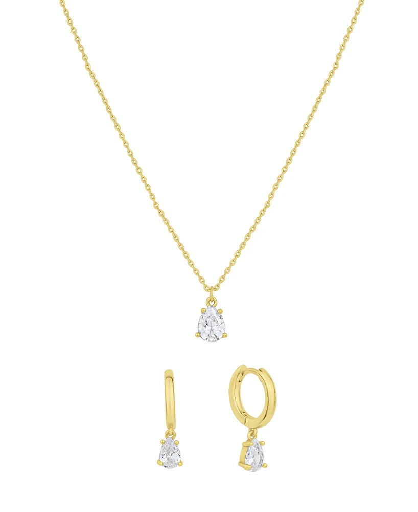 And Now This Cubic Zirconia Teardrop Hoop Earring and Necklace with Jewelry Box Set
