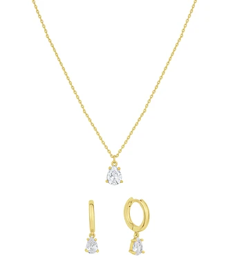 And Now This Cubic Zirconia Teardrop Hoop Earring and Necklace with Jewelry Box Set
